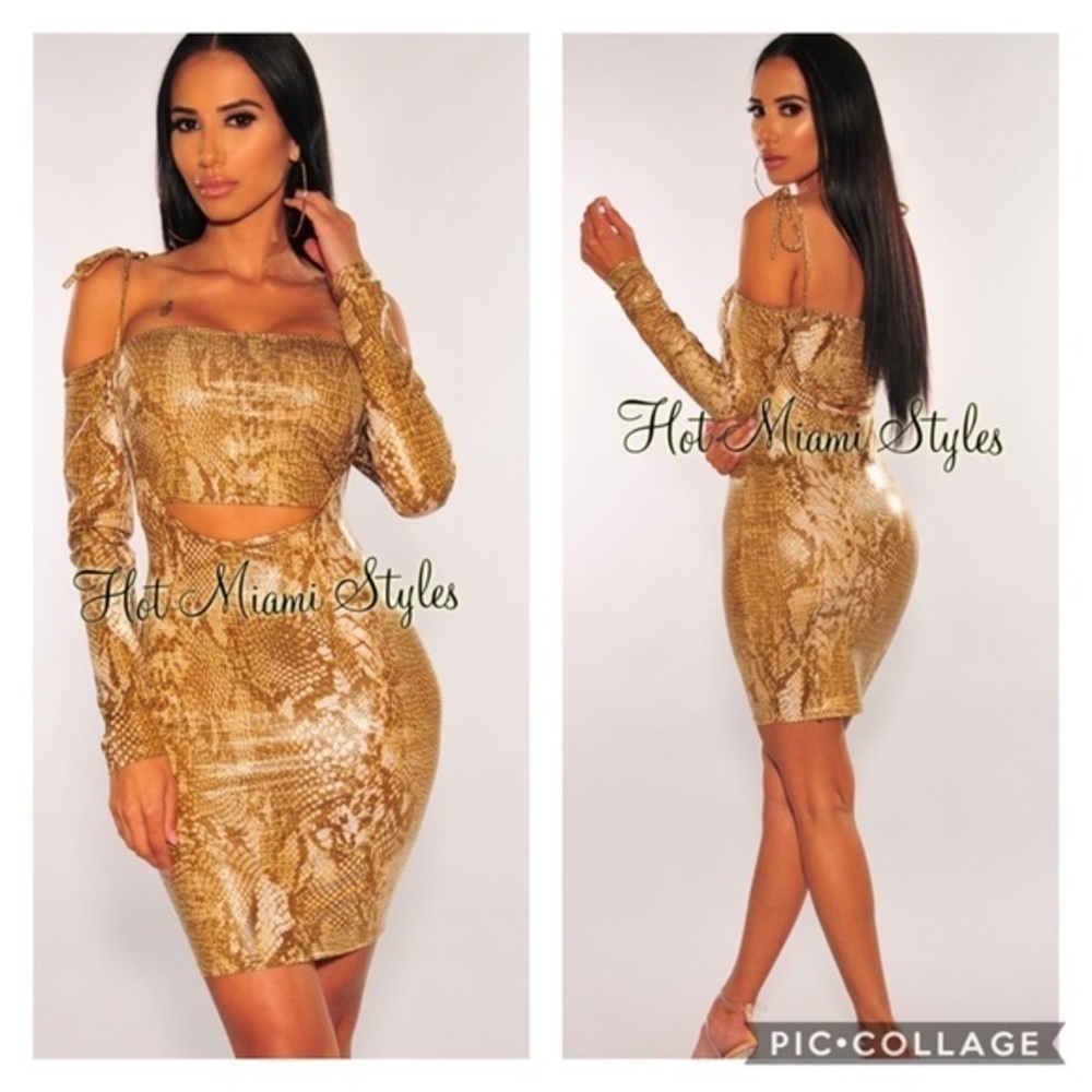NWT HMS Snakeskin Off Shoulder Suspender Skirt Set